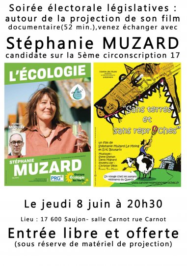 REUNION PUBLIQUE ET PROJECTION DE STEPHANIE MUZARD A SAUJON LE 8 JUIN