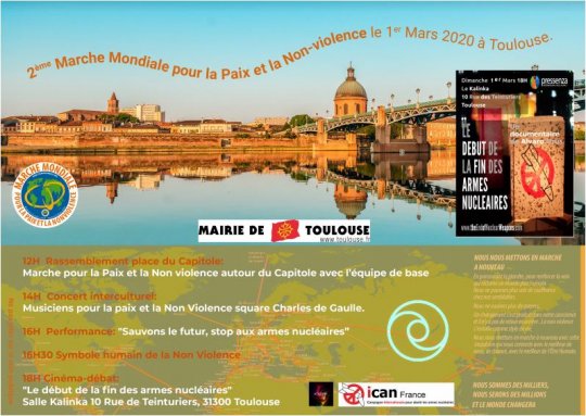 2ième MARCHE MONDIALE pour la PAIX et la NON VIOLENCE. 1 Mars 2020. TOULOUSE à partir de 12 h