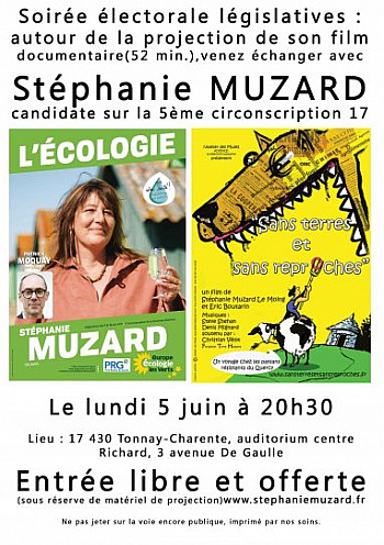 REUNION PUBLIQUE ET PROJECTION DE STEPHANIE MUZARD A TONNAY CHARENTE LE 5 JUIN